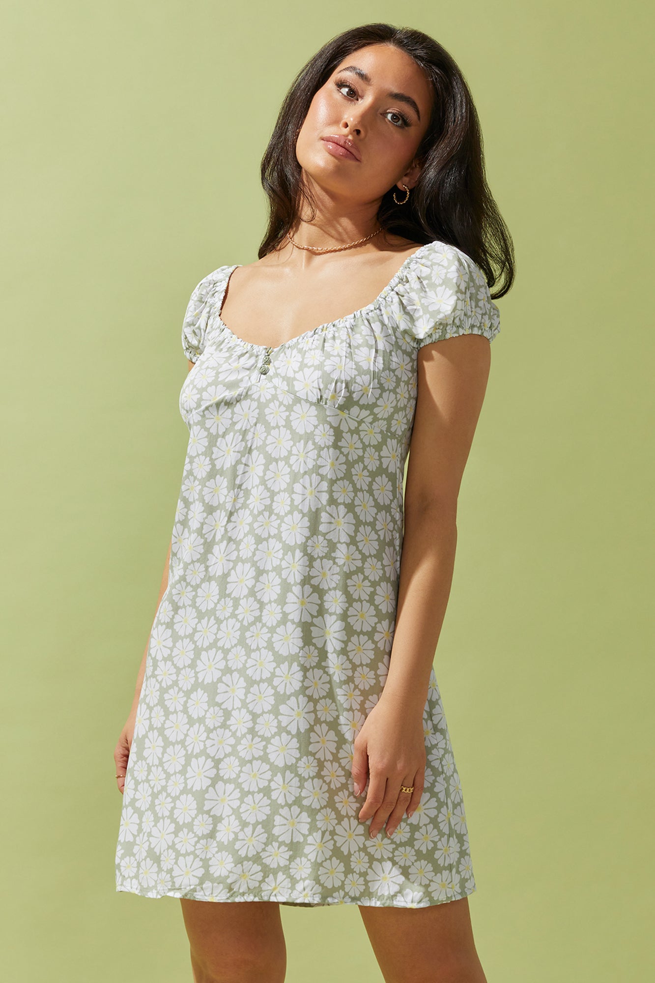 White Floral Print A-Line Milkmaid ...